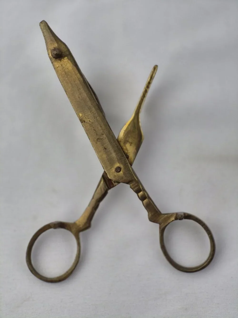 Vintage Brass Scissor-Style Candle Snuffer Extinguisher Feet Footed